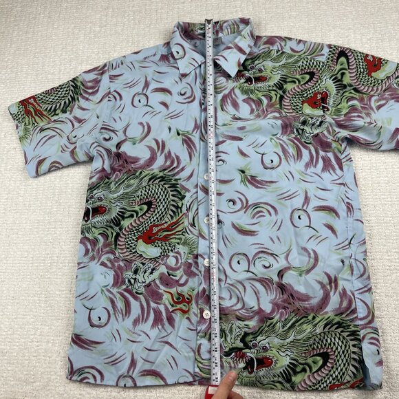 Y2K Claudio Nucci Trippy Flames Dragon AOP  Button Shirt Men Sz L Blue / Green - Picture 10 of 16